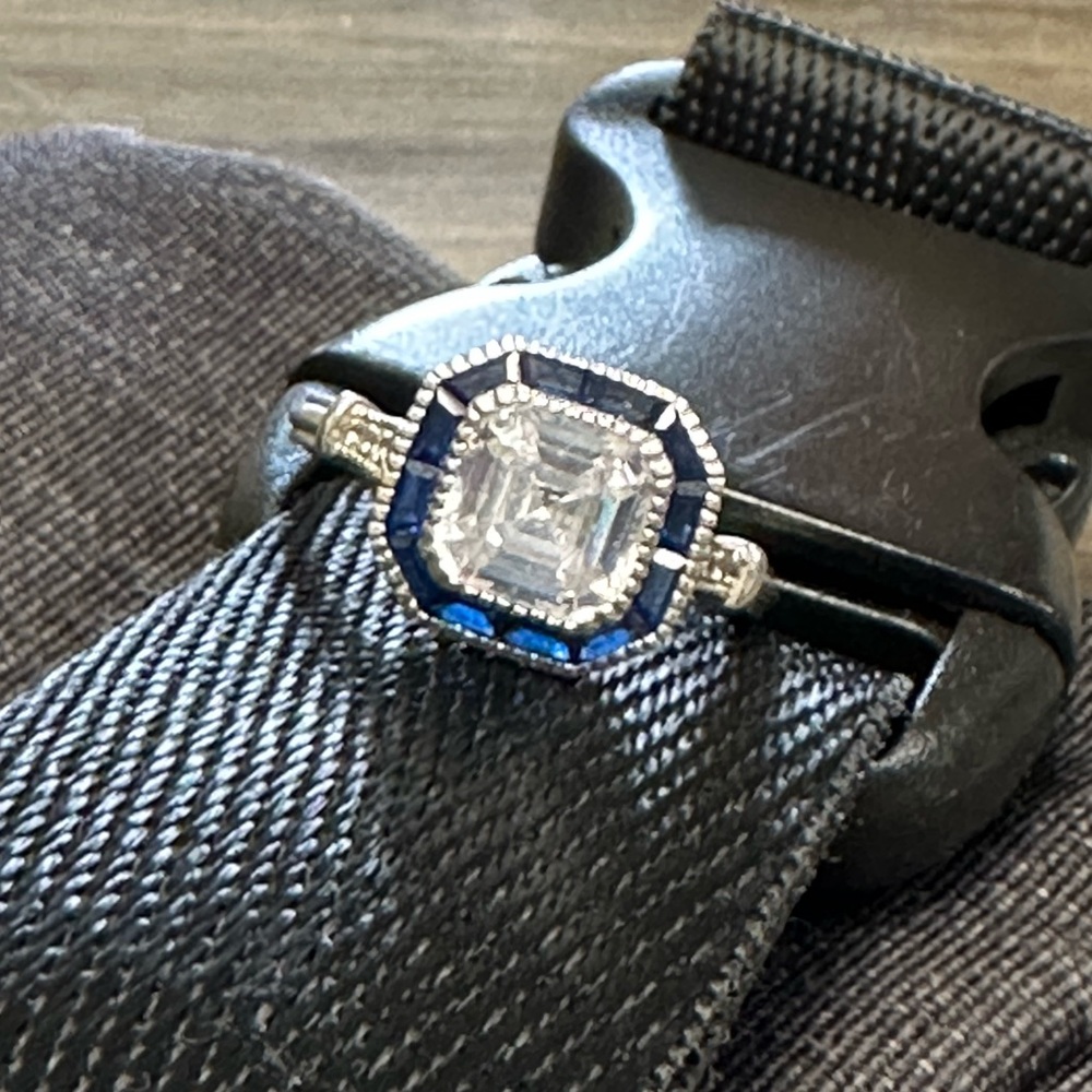 CZ and sapphire ring sterling silver